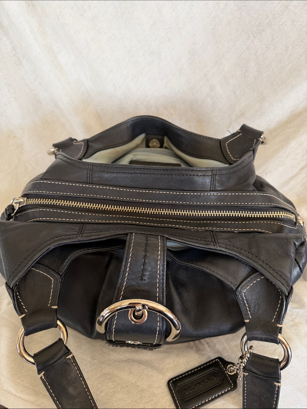 Coach Black Leather Shoulder Bag with Buckle Accent - Picture 7 of 9